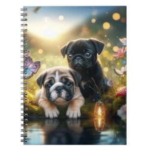 Espiral Caderno Floral dos Melhores Amigos Pug e Cachorrin