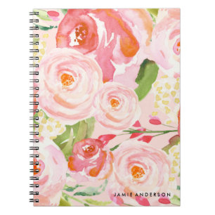 Espiral Caderno floral dos rosas cor-de-rosa