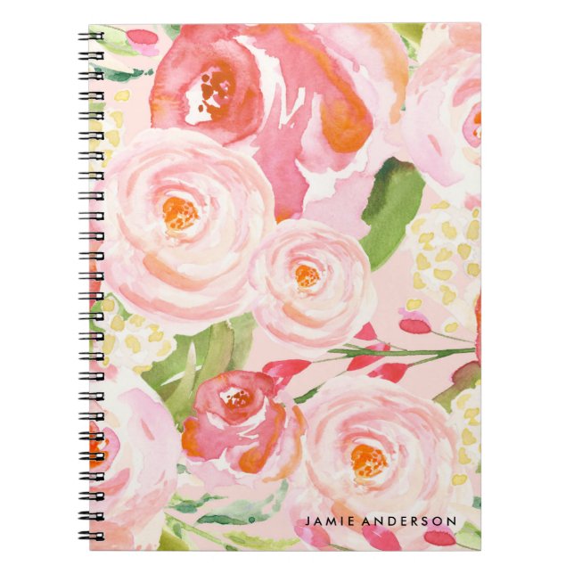 Espiral Caderno floral dos rosas cor-de-rosa (Frente)