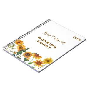 Espiral Caderno Floral Girassol Nome Personalizado Brilhan