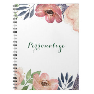 Espiral Caderno Floral Moderno Aquarela Chic Elegante Pers