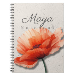 Espiral Caderno Floral Papoula Nome | Diário de Flores Ver