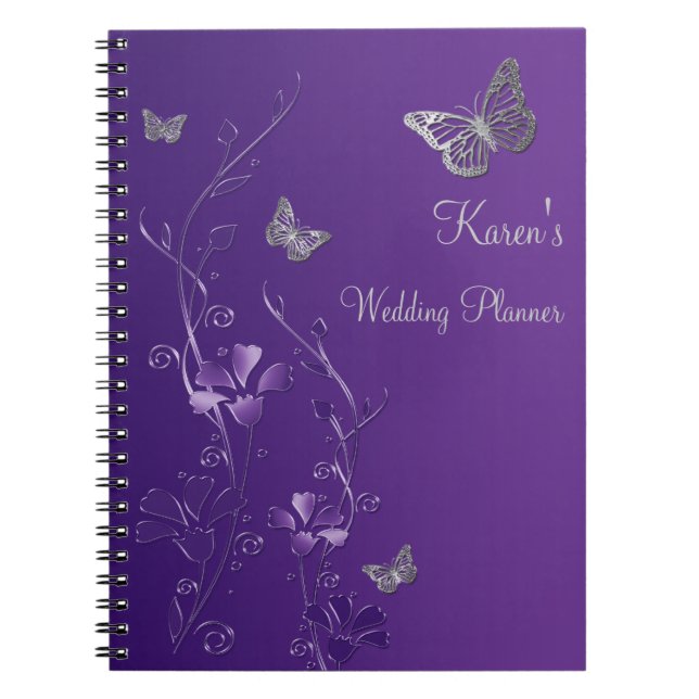 Espiral Caderno floral personalizado da borboleta cinzenta (Frente)