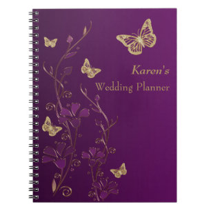 Espiral Caderno floral personalizado da borboleta Dourado