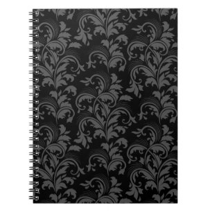 Espiral Caderno Floral Preto