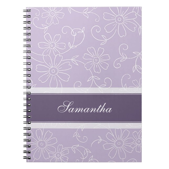 Espiral Caderno floral roxo e branco conhecido feito sob (Frente)