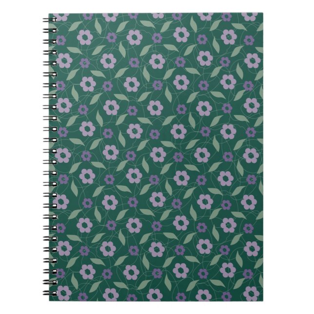 Espiral caderno floral roxo e verde (Frente)