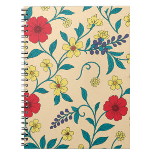 Espiral Caderno Floral Vintage com Hibiscos