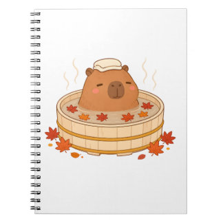 Espiral Caderno Fofinho de Capivara no Onsen de Outono com