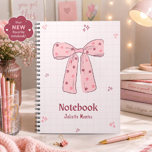 Espiral Caderno Fofo com Laço Coquette Rosa
