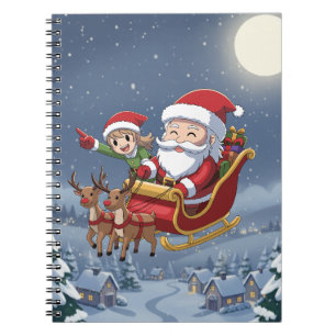 Espiral Caderno Fofo de Natal Chibi Papai Noel e Elfo