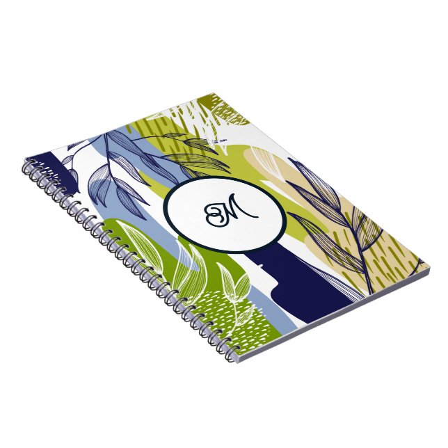 Espiral Caderno Folhas Verde Lima Boho Navy (Lado Direito)