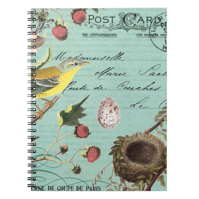 Espiral Caderno francês dos pássaros do vintage (Frente)