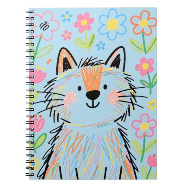 Espiral Caderno Gato Rabisco Azul (Frente)