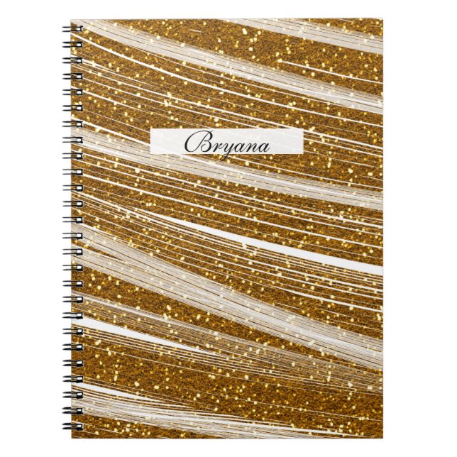 Espiral Caderno Glamouroso Brilho Branco com Brilho Dourad (Frente)