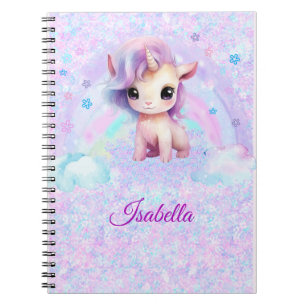 Espiral Caderno Glitter com Design de Unicórnio Personaliz