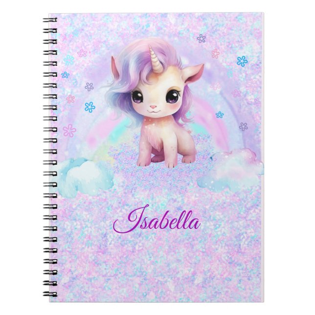 Espiral Caderno Glitter com Design de Unicórnio Personaliz (Frente)