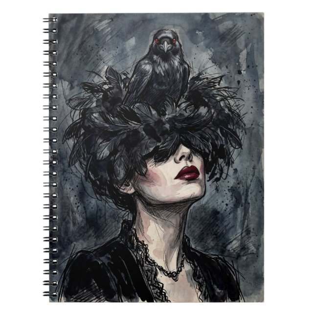 Espiral Caderno Gótico: Mulher com Corvo (Frente)