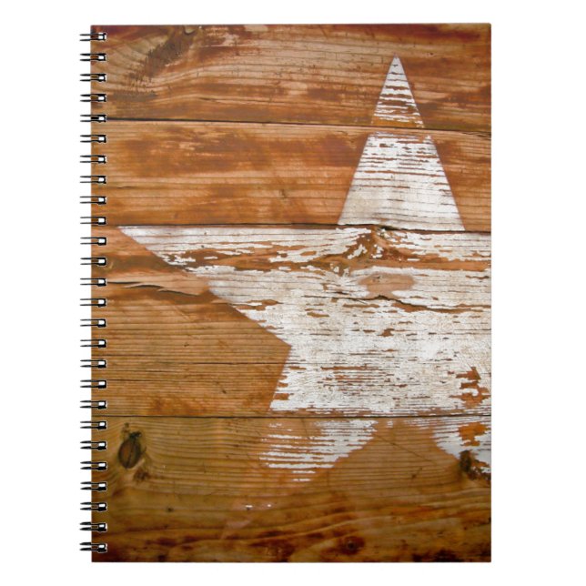 Espiral Caderno Grão de Madeira Envelhecida Estrela Branca (Frente)