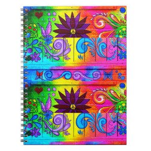 Espiral caderno groovy psicadélico do hippie