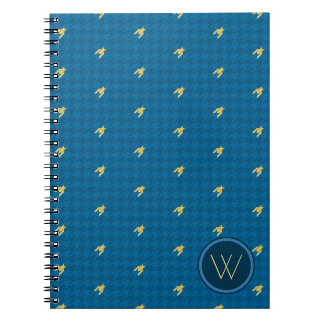Espiral Caderno Houndstooth Azul com Acento Dourado (Frente)