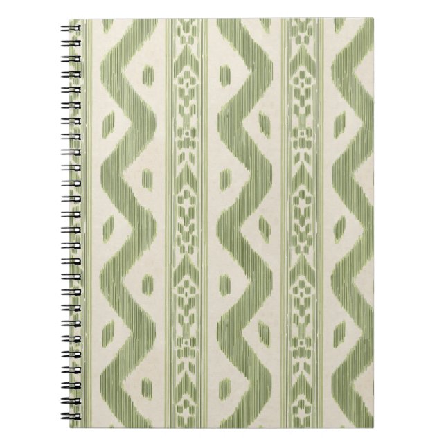 Espiral Caderno Ikat Verde e Creme, Listra Tecida (Frente)