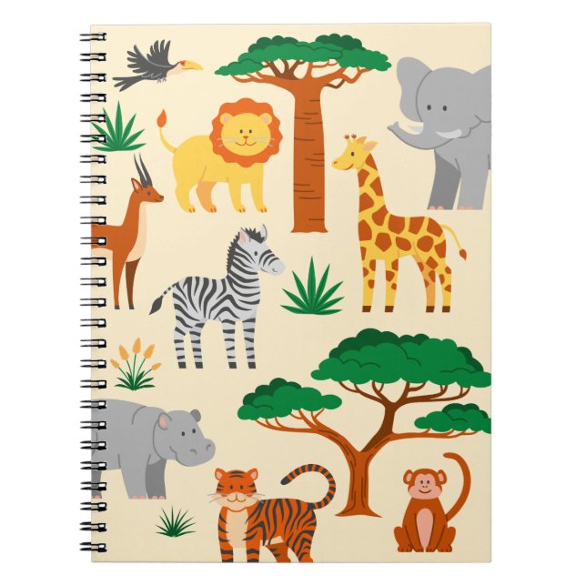 Espiral Caderno infantil de animais da selva fofos (Frente)
