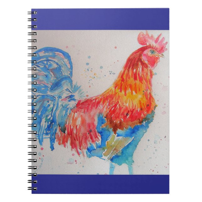 Espiral Caderno Infantil Galo Galinha Meninos Pintura Aqua (Frente)