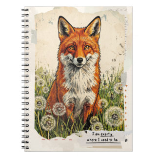 Espiral Caderno Inspirador com Colagem de Raposa Vintage F