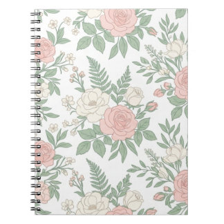 Espiral Caderno Jornal Floral Rosa Elegante Vintage
