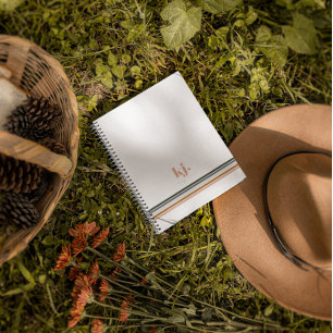 Espiral Caderno Jornal Monograma Listras Chic Retro