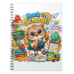 Espiral Caderno Kawaii Owl Ready Set Learn de Volta às Aul