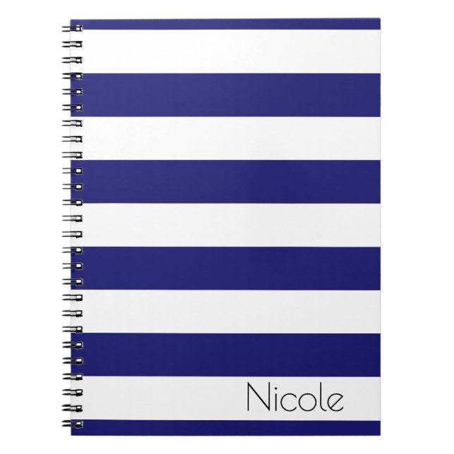 Espiral Caderno listrado azul da meia-noite personalizado (Frente)
