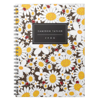 Espiral Caderno lunático da flor dos joaninhas das