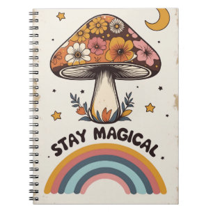 Espiral Caderno Mágico de Cogumelo Diário Boho Fofo