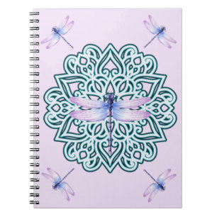 Espiral Caderno Mandala Libélula Rosa Azul Roxo