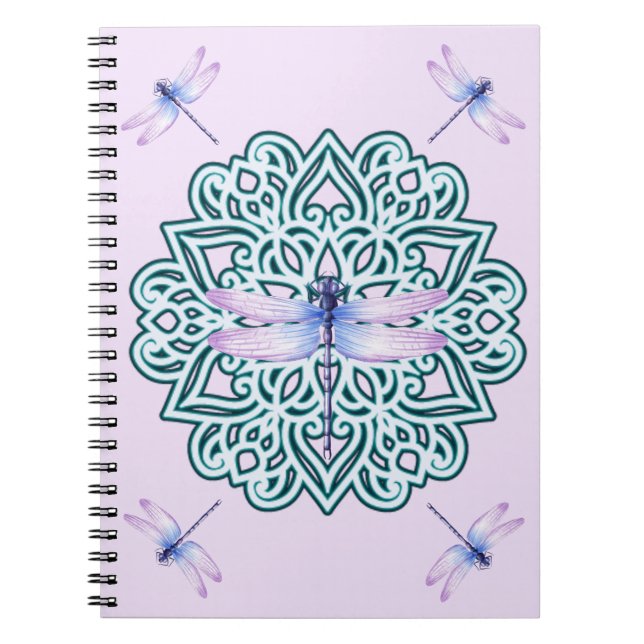 Espiral Caderno Mandala Libélula Rosa Azul Roxo (Frente)