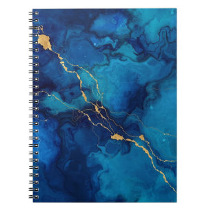 Espiral Caderno Marble Deep Blue Ink com Linhas de Fluxo D