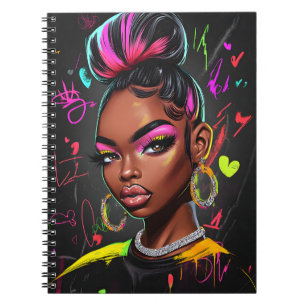 Espiral Caderno Menina Neon Preta