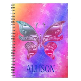 Espiral Caderno metálico da borboleta do arco-íris