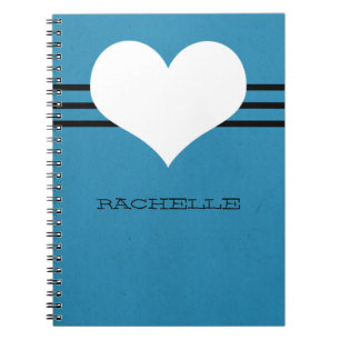 Espiral Caderno moderno azul do coração