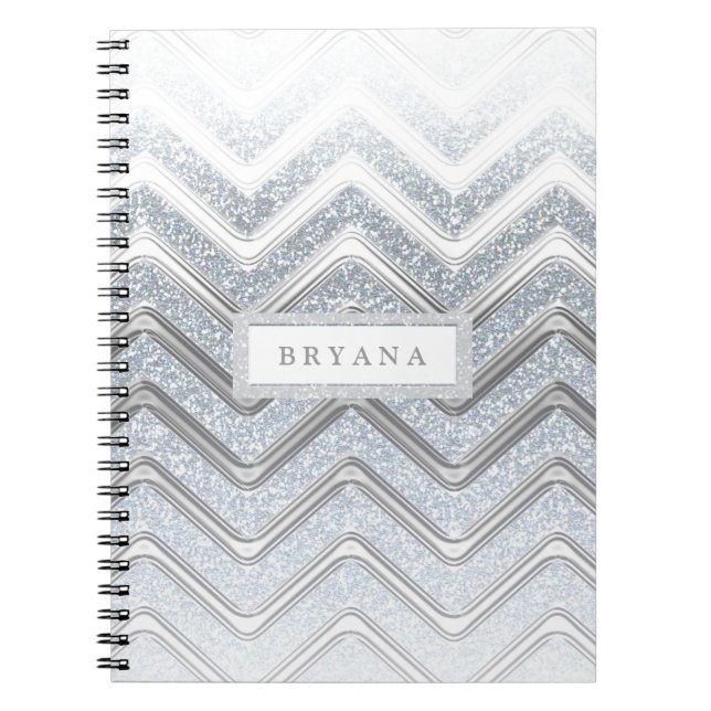 Espiral Caderno Moderno Brilho Branco e Prata (Frente)