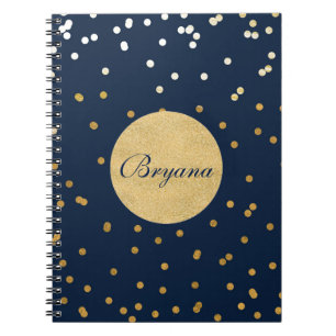 Espiral Caderno Moderno Pontos de Confete Brilhantes Azul 