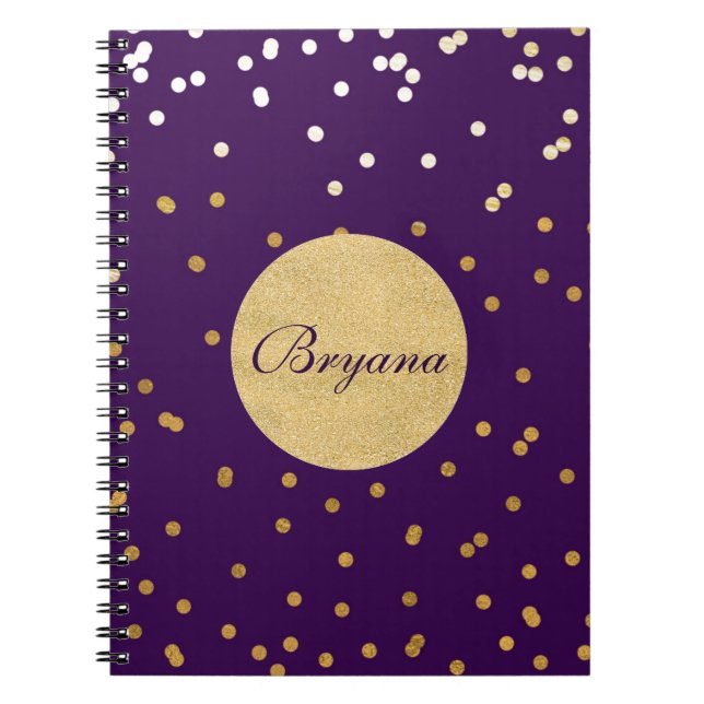 Espiral Caderno Moderno Pontos de Confetes Brilhantes Roxo (Frente)