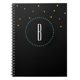 Espiral Caderno Moderno Triângulos Preto Dourado Verde-azu