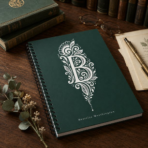 Espiral Caderno Monograma Botânico de Linocut Letra B