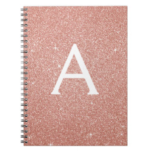 Espiral Caderno Monograma com Brilho Rosa Dourado