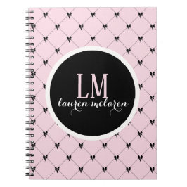 Espiral Caderno Monograma com Laço Rosa e Preto