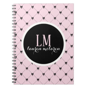 Espiral Caderno Monograma com Laço Rosa e Preto