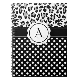 Espiral Caderno monograma de bolinhas e estampa de animais
